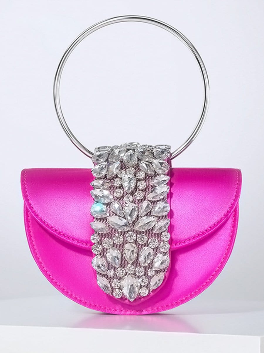 Akira Shiny Rhinestone Half Round Satin Bag - Fashion Pov