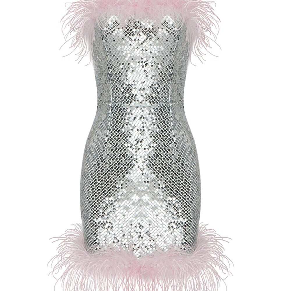 Alaina Feather Strapless Mini Dress - Fashion Pov