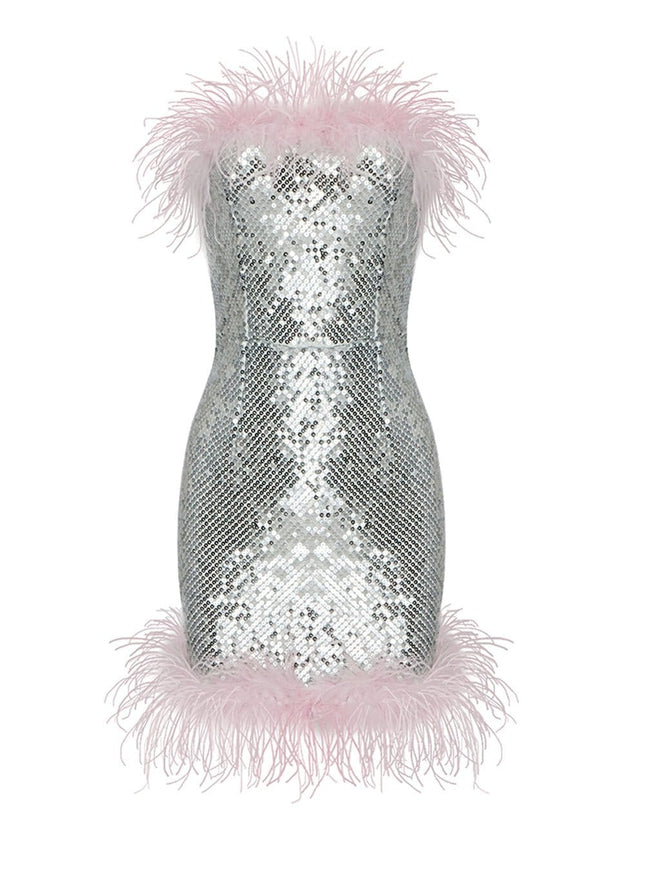 Alaina Feather Strapless Mini Dress - Fashion Pov