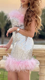 Alaina Feather Strapless Mini Dress - Fashion Pov