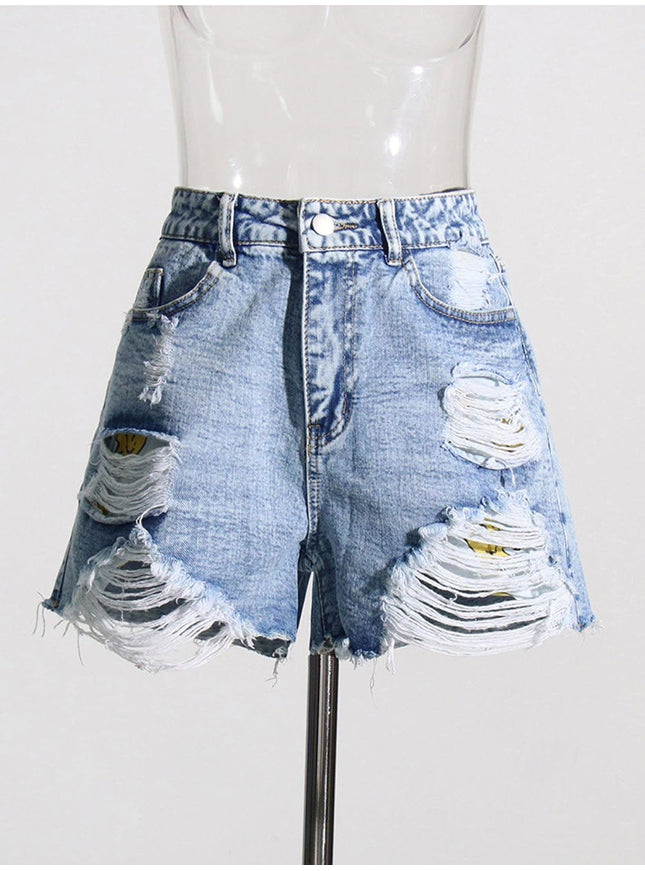 Amber Hollow Out Denim Short Pant - Fashion Pov