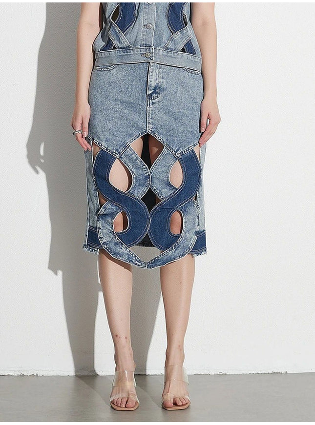Aster Hollow Out Casual Denim Skirt - Fashion Pov