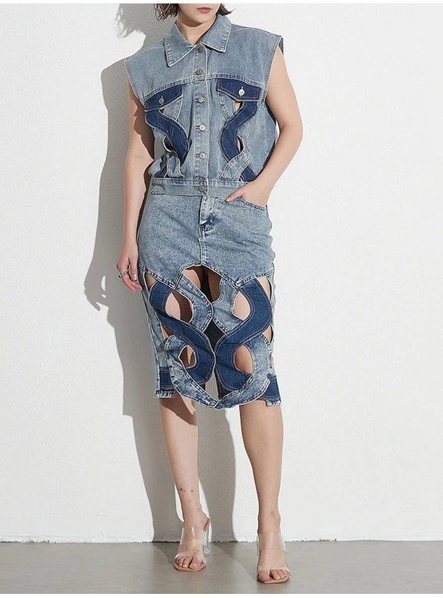 Aster Hollow Out Casual Denim Skirt - Fashion Pov