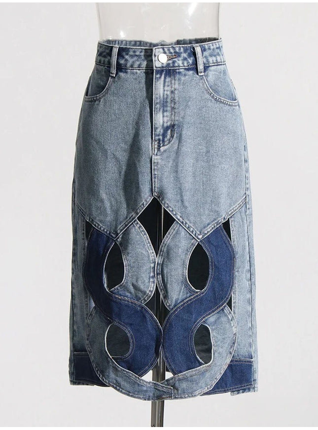 Aster Hollow Out Casual Denim Skirt - Fashion Pov