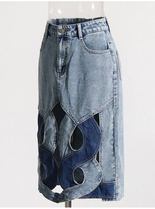 Aster Hollow Out Casual Denim Skirt - Fashion Pov