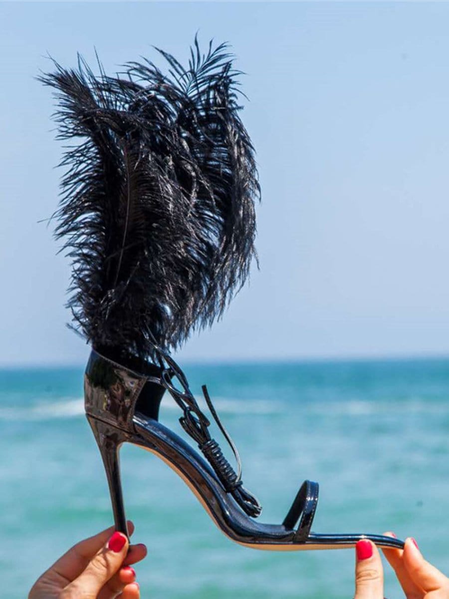 Bailey Feather Gladiator Thin Heel - Fashion Pov