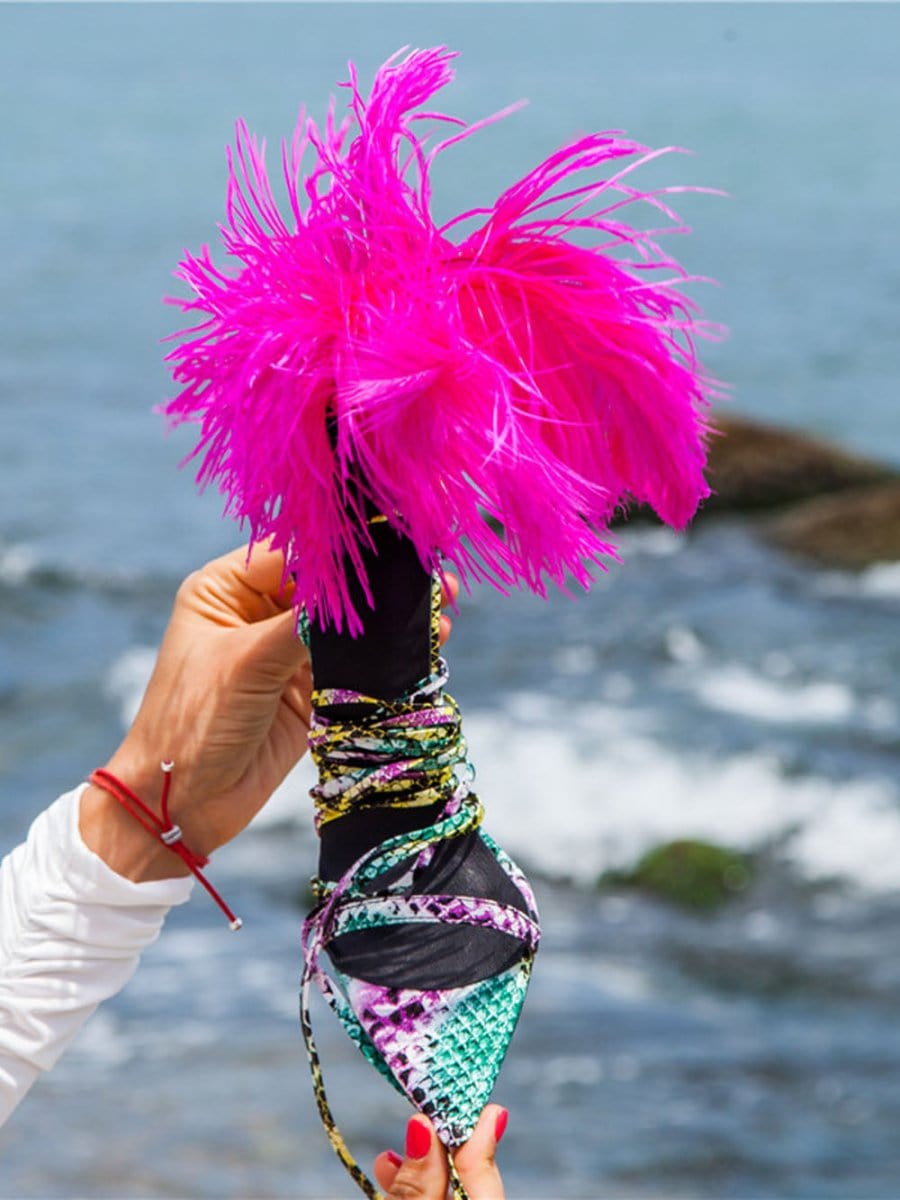 Bailey Feather Gladiator Thin Heel - Fashion Pov