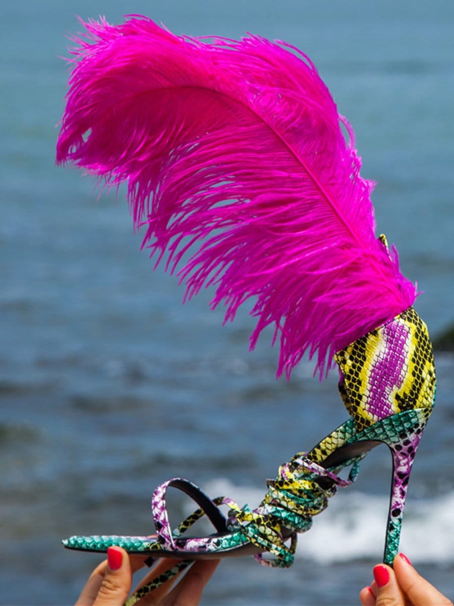 Bailey Feather Gladiator Thin Heel - Fashion Pov