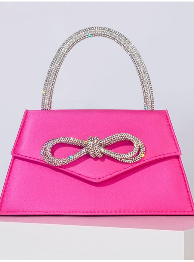 Brielle Rhinestone Bow Satin Handbag - Fashion Pov