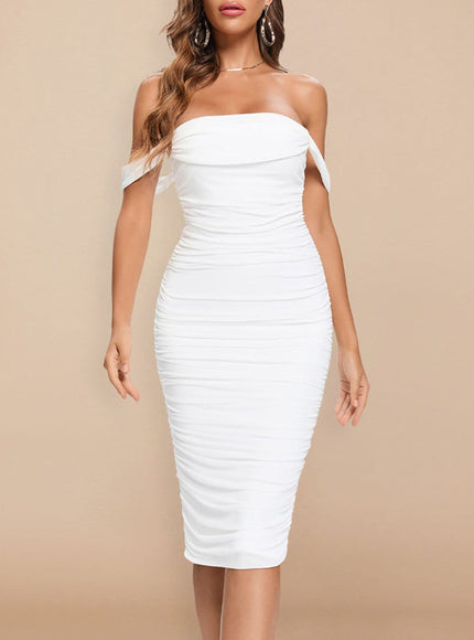 Claudia Bodycon Off Shoulder Midi Dress - Fashion Pov