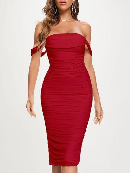 Claudia Bodycon Off Shoulder Midi Dress - Fashion Pov