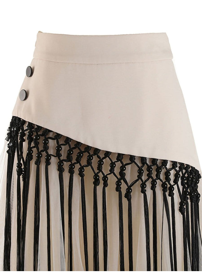 Gianna Tassel Mesh Midi Skirt - Fashion Pov