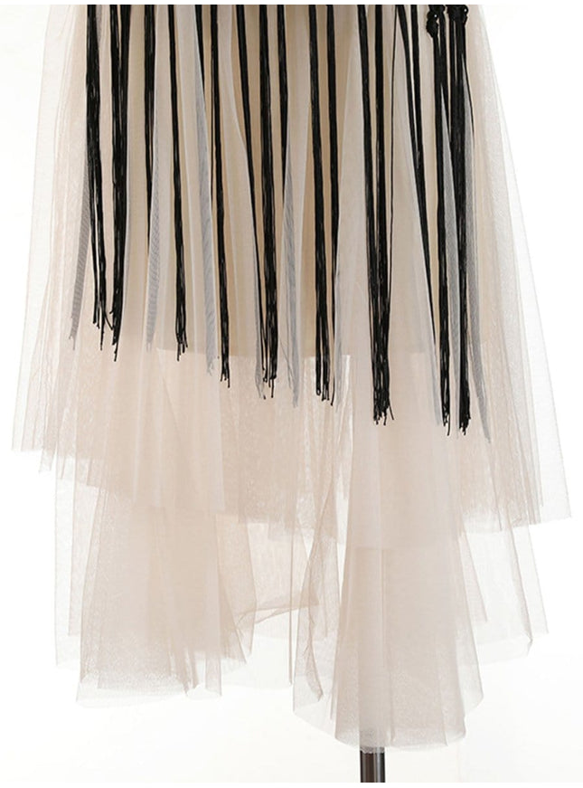 Gianna Tassel Mesh Midi Skirt - Fashion Pov