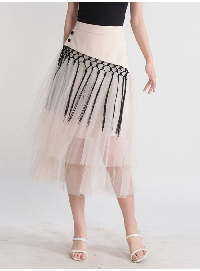 Gianna Tassel Mesh Midi Skirt - Fashion Pov