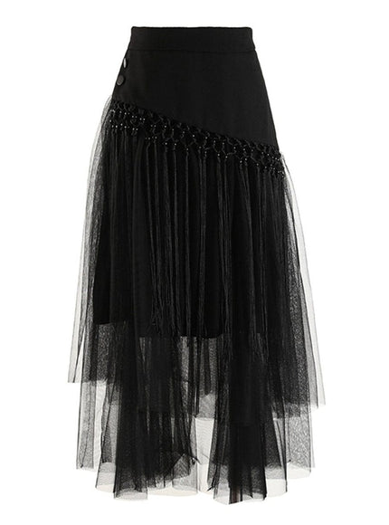 Gianna Tassel Mesh Midi Skirt - Fashion Pov