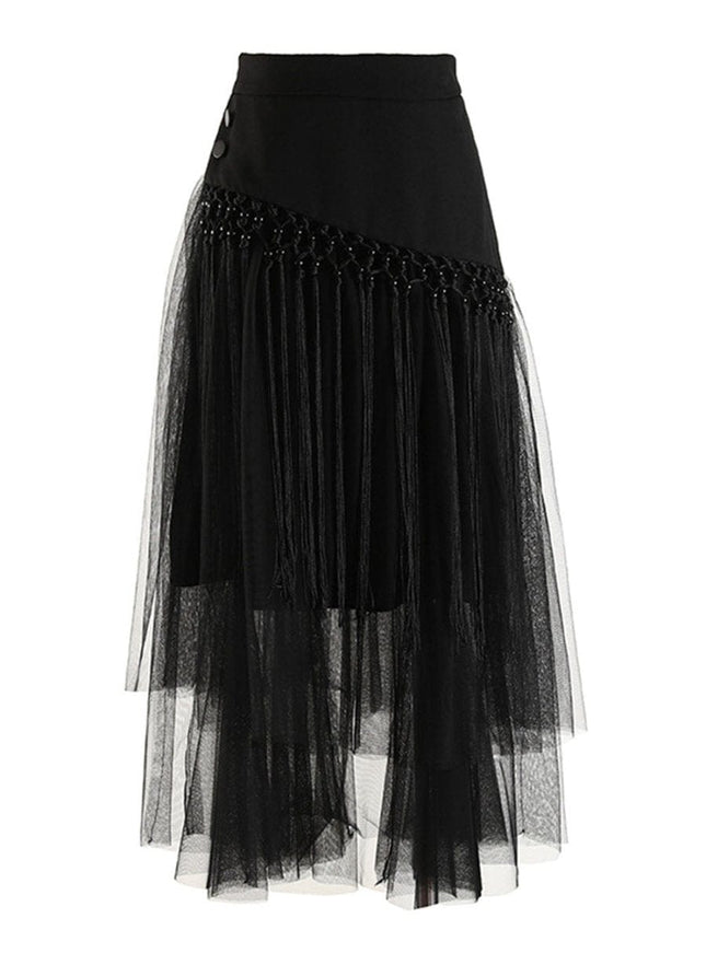 Gianna Tassel Mesh Midi Skirt - Fashion Pov