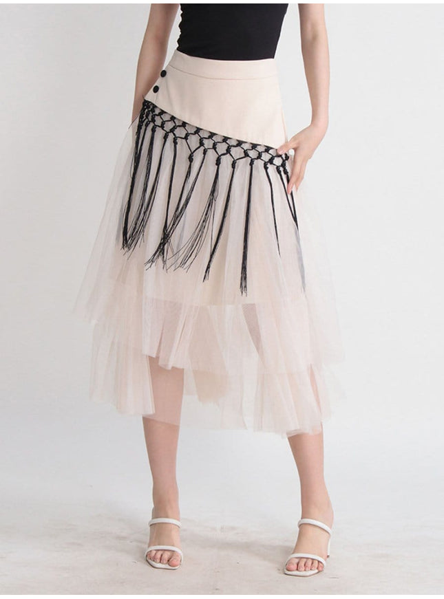 Gianna Tassel Mesh Midi Skirt - Fashion Pov