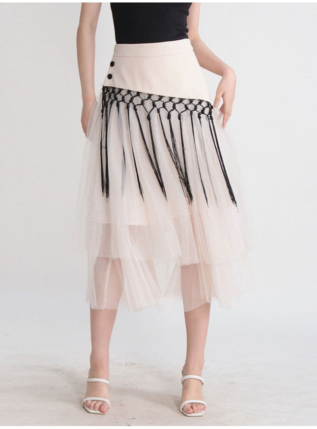 Gianna Tassel Mesh Midi Skirt - Fashion Pov
