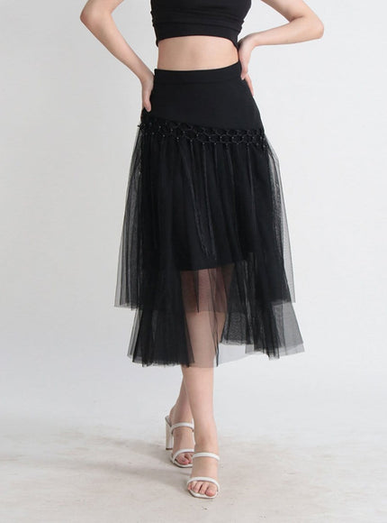 Gianna Tassel Mesh Midi Skirt - Fashion Pov