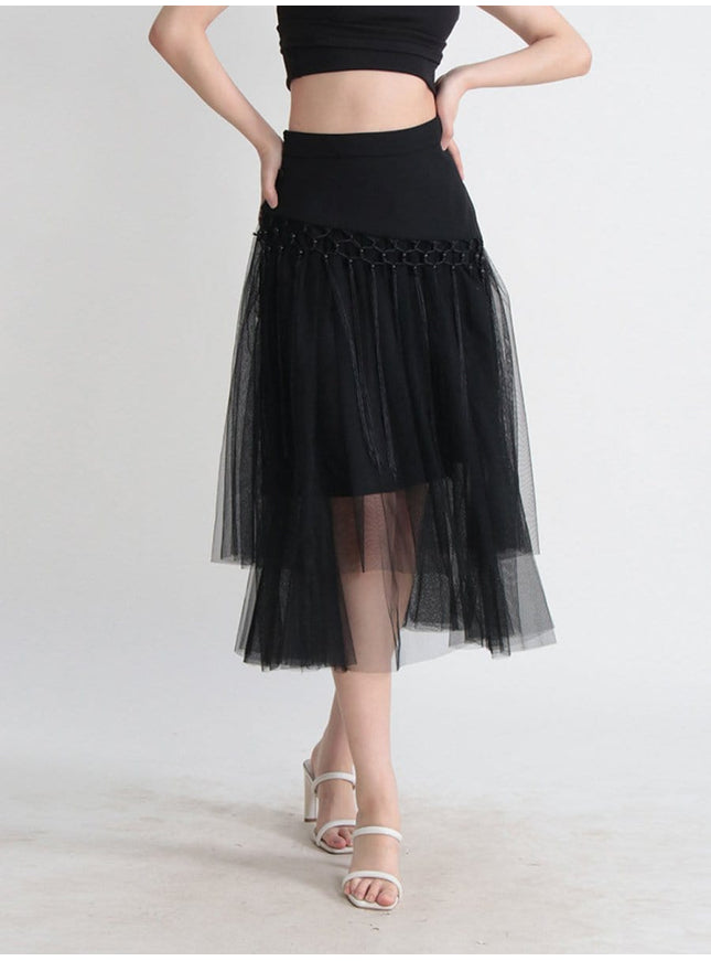 Gianna Tassel Mesh Midi Skirt - Fashion Pov