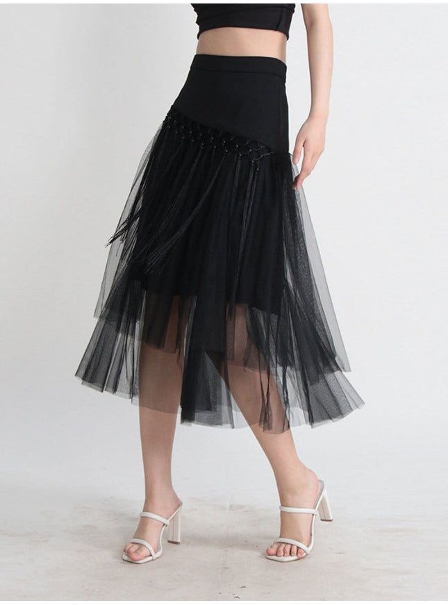 Gianna Tassel Mesh Midi Skirt - Fashion Pov