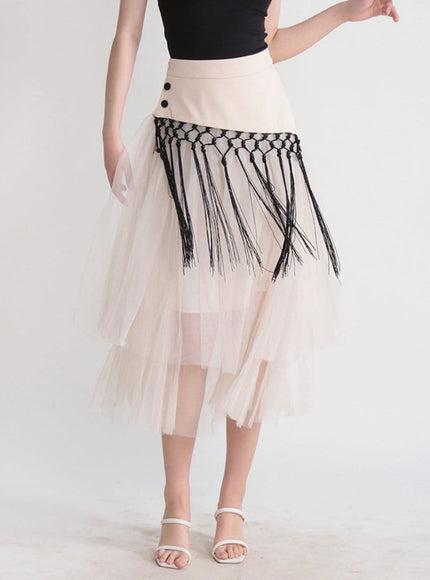 Gianna Tassel Mesh Midi Skirt - Fashion Pov