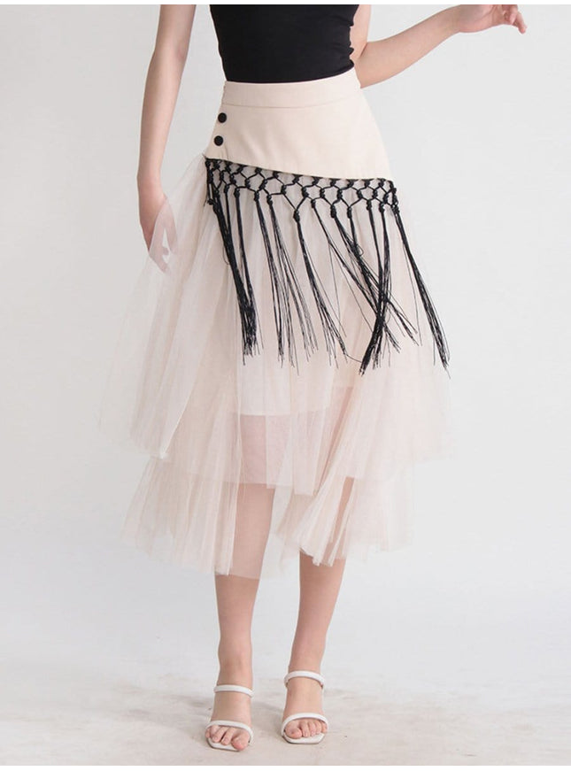 Gianna Tassel Mesh Midi Skirt - Fashion Pov