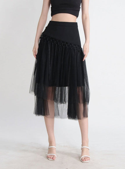 Gianna Tassel Mesh Midi Skirt - Fashion Pov
