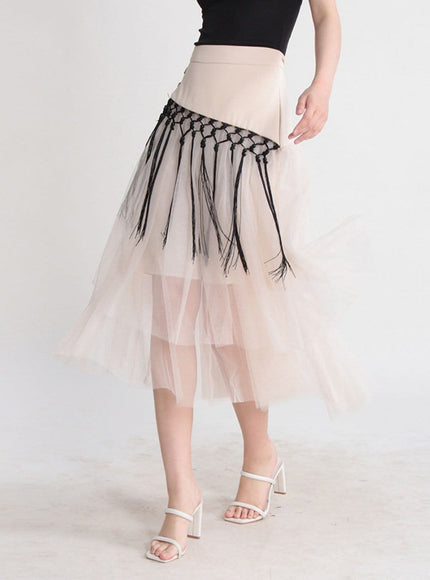Gianna Tassel Mesh Midi Skirt - Fashion Pov