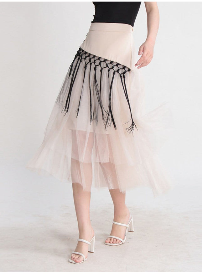 Gianna Tassel Mesh Midi Skirt - Fashion Pov