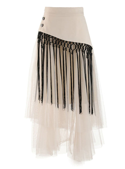 Gianna Tassel Mesh Midi Skirt - Fashion Pov