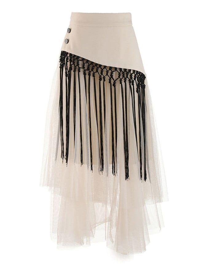 Gianna Tassel Mesh Midi Skirt - Fashion Pov