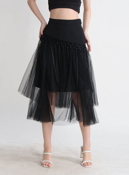 Gianna Tassel Mesh Midi Skirt - Fashion Pov
