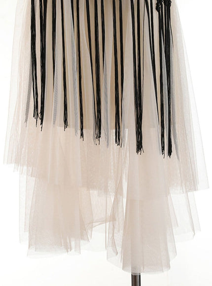Gianna Tassel Mesh Midi Skirt - Fashion Pov