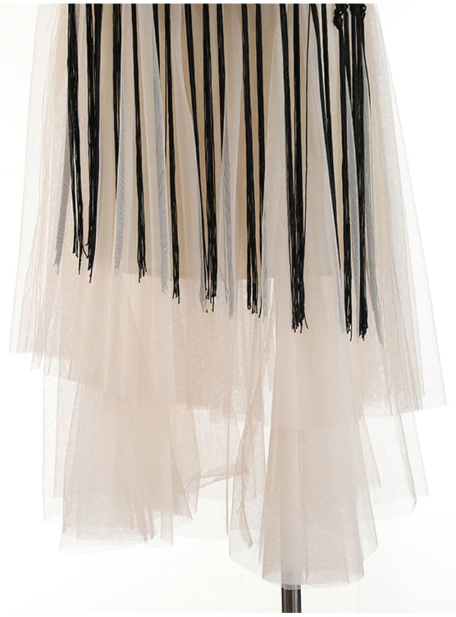 Gianna Tassel Mesh Midi Skirt - Fashion Pov