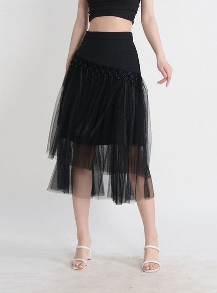 Gianna Tassel Mesh Midi Skirt - Fashion Pov
