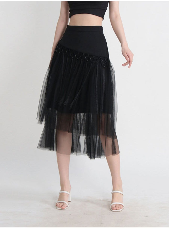 Gianna Tassel Mesh Midi Skirt - Fashion Pov