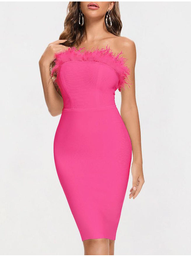 Jacqueline Feather Bodycon Midi Dress - Fashion Pov