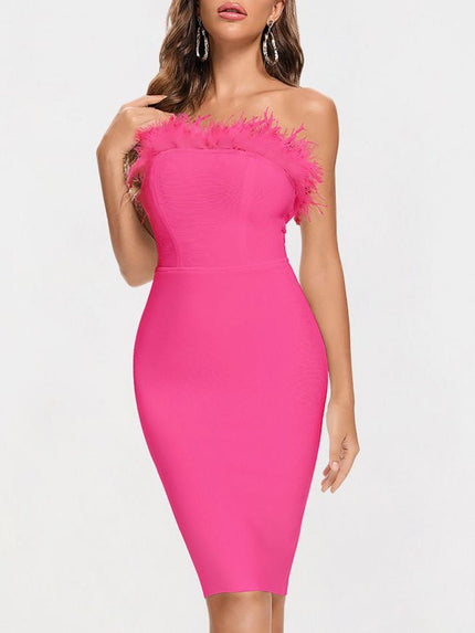 Jacqueline Feather Bodycon Midi Dress - Fashion Pov