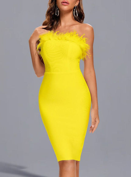 Jacqueline Feather Bodycon Midi Dress - Fashion Pov