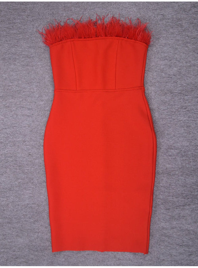 Jacqueline Feather Bodycon Midi Dress - Fashion Pov