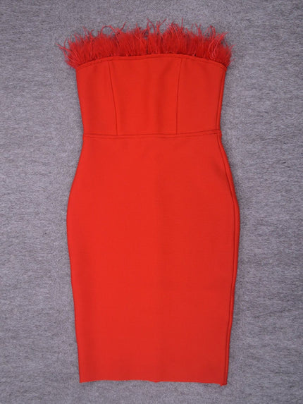Jacqueline Feather Bodycon Midi Dress - Fashion Pov