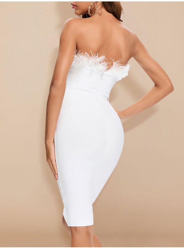 Jacqueline Feather Bodycon Midi Dress - Fashion Pov