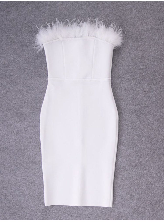 Jacqueline Feather Bodycon Midi Dress - Fashion Pov