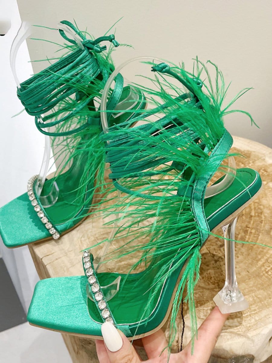 Kayla Rhinestone Feather Toe Heel - Fashion Pov