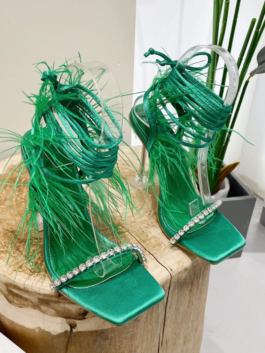 Kayla Rhinestone Feather Toe Heel - Fashion Pov