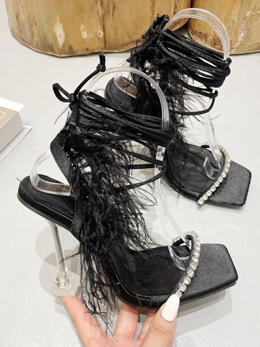 Kayla Rhinestone Feather Toe Heel - Fashion Pov