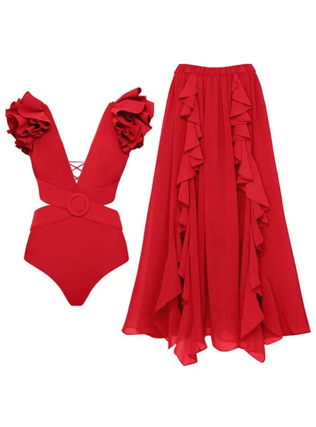 Keziah Ruffle Swimsuit & Skirt Set - Fashion Pov