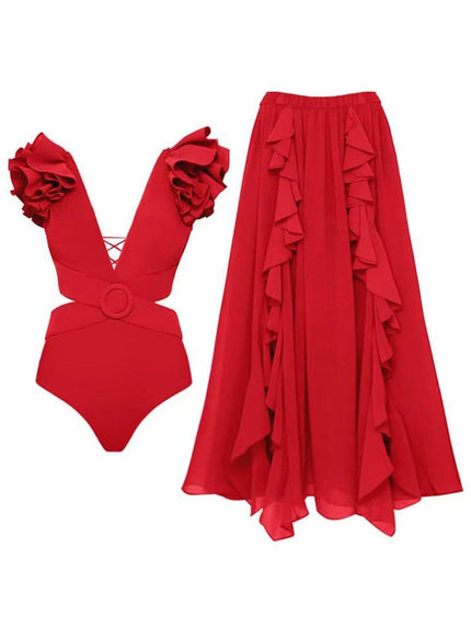 Keziah Ruffle Swimsuit & Skirt Set - Fashion Pov