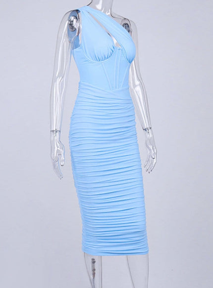 Louise One Shoulder Backless Midi Dress - Fashion Pov